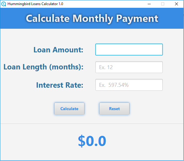 Hummingbird Loans Calculator